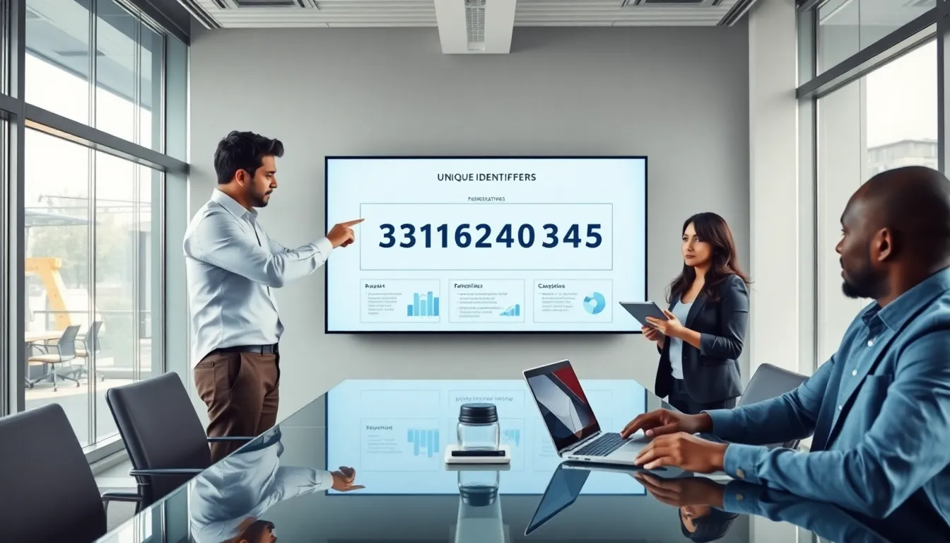 team discussing unique identifiers in a modern office setting.